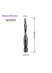 1-6pcs M3 M4 M5 M6 M8 M10 Tap Drill Bits 1/4 Hex Shank Machine Hand Taps Titanium Coated HSS Drill Tap Bits Threaded Screw Tools