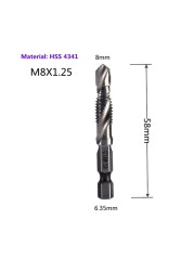 1-6pcs M3 M4 M5 M6 M8 M10 Tap Drill Bits 1/4 Hex Shank Machine Hand Taps Titanium Coated HSS Drill Tap Bits Threaded Screw Tools