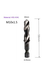 1-6pcs M3 M4 M5 M6 M8 M10 Tap Drill Bits 1/4 Hex Shank Machine Hand Taps Titanium Coated HSS Drill Tap Bits Threaded Screw Tools