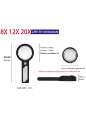 5X 10X 15X Lighted Magnifying Glass Handheld Magnifier with 8 Led Lights, Optical Lens Illuminated Magnifier for Reading Repair