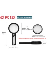 5X 10X 15X Lighted Magnifying Glass Handheld Magnifier with 8 Led Lights, Optical Lens Illuminated Magnifier for Reading Repair