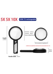 5X 10X 15X Lighted Magnifying Glass Handheld Magnifier with 8 Led Lights, Optical Lens Illuminated Magnifier for Reading Repair