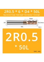 AUG Tool Corner Radial End Mill CNC R Bull Nose Milling Cutter Tungsten Carbide Steel Metal Router Tool R0.5 R1 4 Flutes