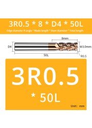 AUG Tool Corner Radial End Mill CNC R Bull Nose Milling Cutter Tungsten Carbide Steel Metal Router Tool R0.5 R1 4 Flutes