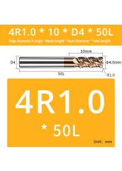 AUG Tool Corner Radial End Mill CNC R Bull Nose Milling Cutter Tungsten Carbide Steel Metal Router Tool R0.5 R1 4 Flutes