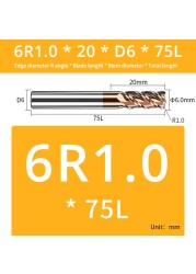 AUG Tool Corner Radial End Mill CNC R Bull Nose Milling Cutter Tungsten Carbide Steel Metal Router Tool R0.5 R1 4 Flutes