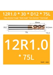 AUG Tool Corner Radial End Mill CNC R Bull Nose Milling Cutter Tungsten Carbide Steel Metal Router Tool R0.5 R1 4 Flutes