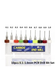 XCAN 10pcs/set 0.3mm to 1.2mm PCB Mini Drill Bits Tungsten Steel Carbide for Printing Circuit Board CNC Drill Bits Machine