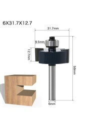 Rabbit Router Bit with 6 Bearings Set-1/4" Shank 6mm Shank Woodworking Cutter Tenon Cutter for Woodworking Tools