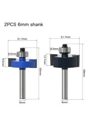 Rabbit Router Bit with 6 Bearings Set-1/4" Shank 6mm Shank Woodworking Cutter Tenon Cutter for Woodworking Tools