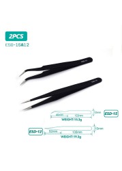 ESD anti-static stainless steel tweezers precision maintenance repair industrial curved tool home work model making hand tool