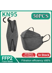 الكبار KN95 قناع الوجه قناع الوجه المتاح 4-layer غير المنسوجة الغبار fpp2 ماسكارا النسيج المتاح قناع الوجه الاسود ffp2 قناع