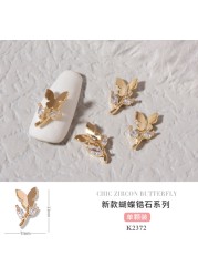 3pcs Butterfly manicure new luxury zircon nail drill paste three-dimensional metal pendant chain nail jewelry