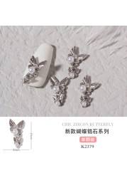 3pcs Butterfly manicure new luxury zircon nail drill paste three-dimensional metal pendant chain nail jewelry