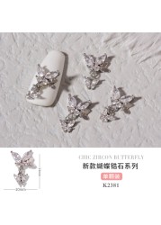 3pcs Butterfly manicure new luxury zircon nail drill paste three-dimensional metal pendant chain nail jewelry