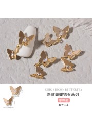 3pcs Butterfly manicure new luxury zircon nail drill paste three-dimensional metal pendant chain nail jewelry