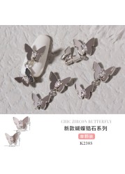 3pcs Butterfly manicure new luxury zircon nail drill paste three-dimensional metal pendant chain nail jewelry