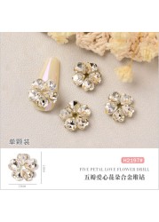 10pcs/lot 3D Nail Art Love Hearts Flowers Shapes AB Side Rhinestones Nail Tips Decorations