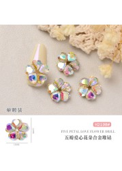 10pcs/lot 3D Nail Art Love Hearts Flowers Shapes AB Side Rhinestones Nail Tips Decorations