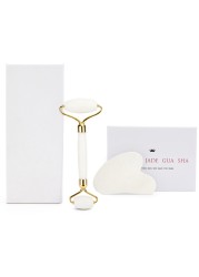 White Jade Roller Gua Sha Set White Jade Massager Anti Aging Eye Puffiness Wrinkle Skin Care Facial Massage Eyes Slimming