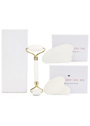 White Jade Roller Gua Sha Set White Jade Massager Anti Aging Eye Puffiness Wrinkle Skin Care Facial Massage Eyes Slimming