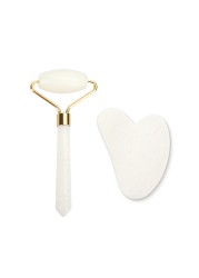 White Jade Roller Gua Sha Set White Jade Massager Anti Aging Eye Puffiness Wrinkle Skin Care Facial Massage Eyes Slimming