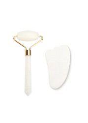 White Jade Roller Gua Sha Set White Jade Massager Anti Aging Eye Puffiness Wrinkle Skin Care Facial Massage Eyes Slimming