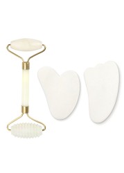 White Jade Roller Gua Sha Set White Jade Massager Anti Aging Eye Puffiness Wrinkle Skin Care Facial Massage Eyes Slimming