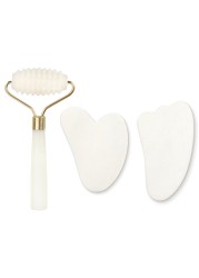 White Jade Roller Gua Sha Set White Jade Massager Anti Aging Eye Puffiness Wrinkle Skin Care Facial Massage Eyes Slimming