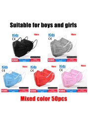 ffp2 kids mask anti-dust breathable 5 layers multicolor european specification reusable girls 9-12 years kn95 face mask