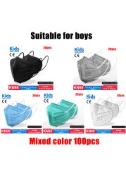 ffp2 kids mask anti-dust breathable 5 layers multicolor european specification reusable girls 9-12 years kn95 face mask