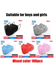 ffp2 kids mask anti-dust breathable 5 layers multicolor european specification reusable girls 9-12 years kn95 face mask