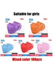 ffp2 kids mask anti-dust breathable 5 layers multicolor european specification reusable girls 9-12 years kn95 face mask