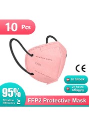 Morandi ffp2fan Adult KN95 Mascarillas FPP2 Face Mask 5 Layers Face Mask Ventilated FFP2 Respirator Mouth Mask KN95 Color