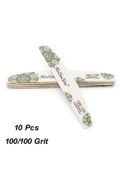 10pcs Print Flower Nail Files Gray Sandpaper Wooden Manicure File 80 100 150 180 240 Grit Professional Boat Sanding Nails Tools