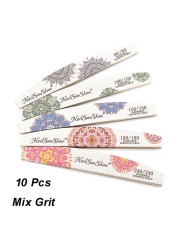 10pcs Print Flower Nail Files Gray Sandpaper Wooden Manicure File 80 100 150 180 240 Grit Professional Boat Sanding Nails Tools