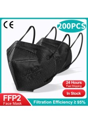 CE FFP2 Mascarillas Negras 5 طبقات يمكن التخلص منها KN95 قناع الوجه وافق FPP2 أقنعة الحماية N95 ffp 2 الكبار ffp2قناع kn95fan