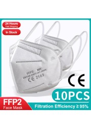 CE FFP2 Mascarillas Negras 5 طبقات يمكن التخلص منها KN95 قناع الوجه وافق FPP2 أقنعة الحماية N95 ffp 2 الكبار ffp2قناع kn95fan