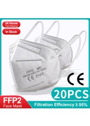 CE FFP2 Mascarillas Negras 5 طبقات يمكن التخلص منها KN95 قناع الوجه وافق FPP2 أقنعة الحماية N95 ffp 2 الكبار ffp2قناع kn95fan