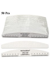 50pcs Thick Half Moon Professional Wood Nail File With Ruler Gray Emery 80 100 150 180 240 Grit Wood Files Tips For Nails