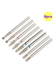 8pcs Diamond Milling Cutter for Manicure Set Nail Drill Bits Accessories Nozzles for Manicure Cutters Pedicure Sanding Nail File