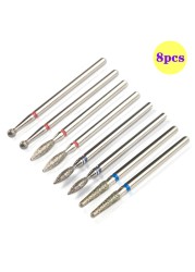 8pcs Diamond Milling Cutter for Manicure Set Nail Drill Bits Accessories Nozzles for Manicure Cutters Pedicure Sanding Nail File