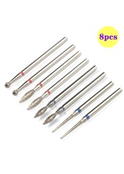 8pcs Diamond Milling Cutter for Manicure Set Nail Drill Bits Accessories Nozzles for Manicure Cutters Pedicure Sanding Nail File