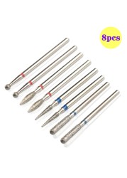 8pcs Diamond Milling Cutter for Manicure Set Nail Drill Bits Accessories Nozzles for Manicure Cutters Pedicure Sanding Nail File