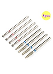 8pcs Diamond Milling Cutter for Manicure Set Nail Drill Bits Accessories Nozzles for Manicure Cutters Pedicure Sanding Nail File