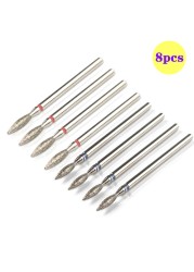 8pcs Diamond Milling Cutter for Manicure Set Nail Drill Bits Accessories Nozzles for Manicure Cutters Pedicure Sanding Nail File