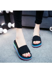 2022 summer ladies sandals slippers thick sole bathroom slippers wedge beach flip flops high heels beach slippers