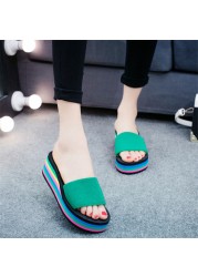 2022 summer ladies sandals slippers thick sole bathroom slippers wedge beach flip flops high heels beach slippers