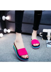 2022 summer ladies sandals slippers thick sole bathroom slippers wedge beach flip flops high heels beach slippers