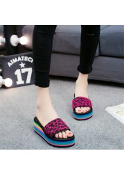 2022 summer ladies sandals slippers thick sole bathroom slippers wedge beach flip flops high heels beach slippers